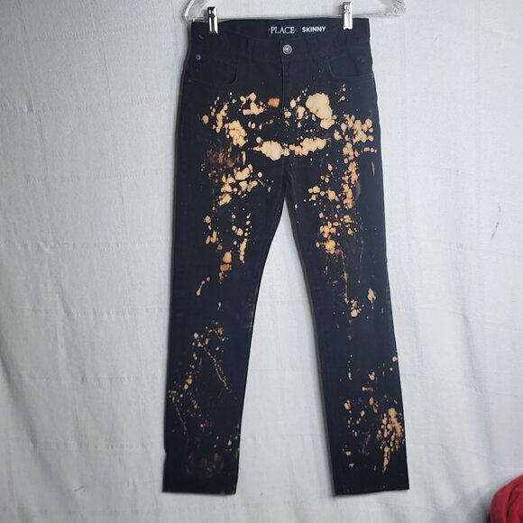 The Children's Place Black Hand Bleached Adj Waist Cotton Skinny Jeans Size 14 - Picture 1 of 16